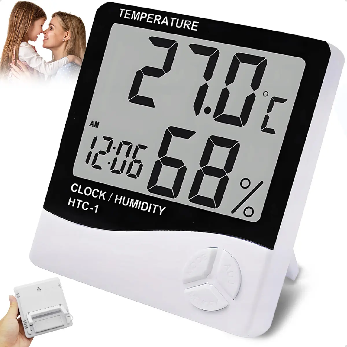 Termo Higrômetro Digital Sensor Externo Interno Medidor De Temperatura Umidade Ar E Relógio Digital Davely
